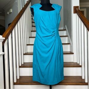 Calvin Klein Cap Sleeve Ruched Notched Neck Sheath Dress Size 6